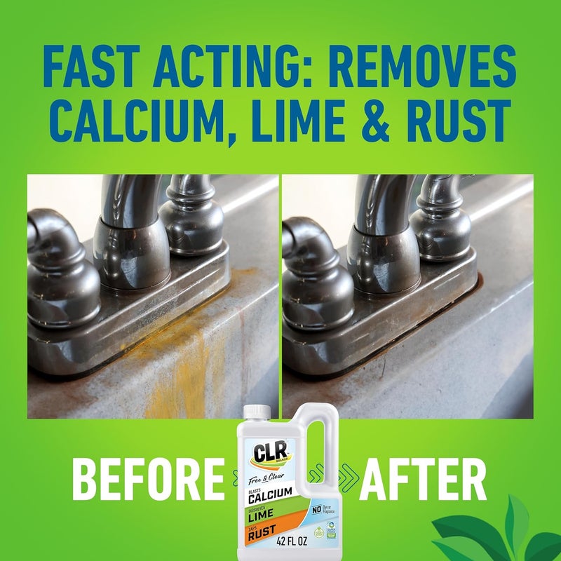 CLR Brands® Calcium, Lime & Rust Remover Free & Clear, No Dyes or Fragrances, Gentle Lime and Bathroom Descaler, Removes Hard Water Stains and Rust Deposits, 42 Oz Bottle (Pack of 1) - Image 5